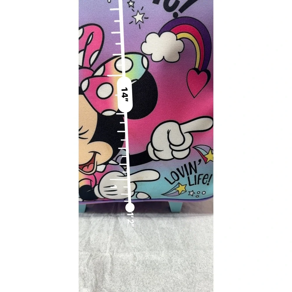 Disney Minnie Mouse Rolling Suitcase Kids Rainbow Ombre Travel Bag 14x12x5 Pink